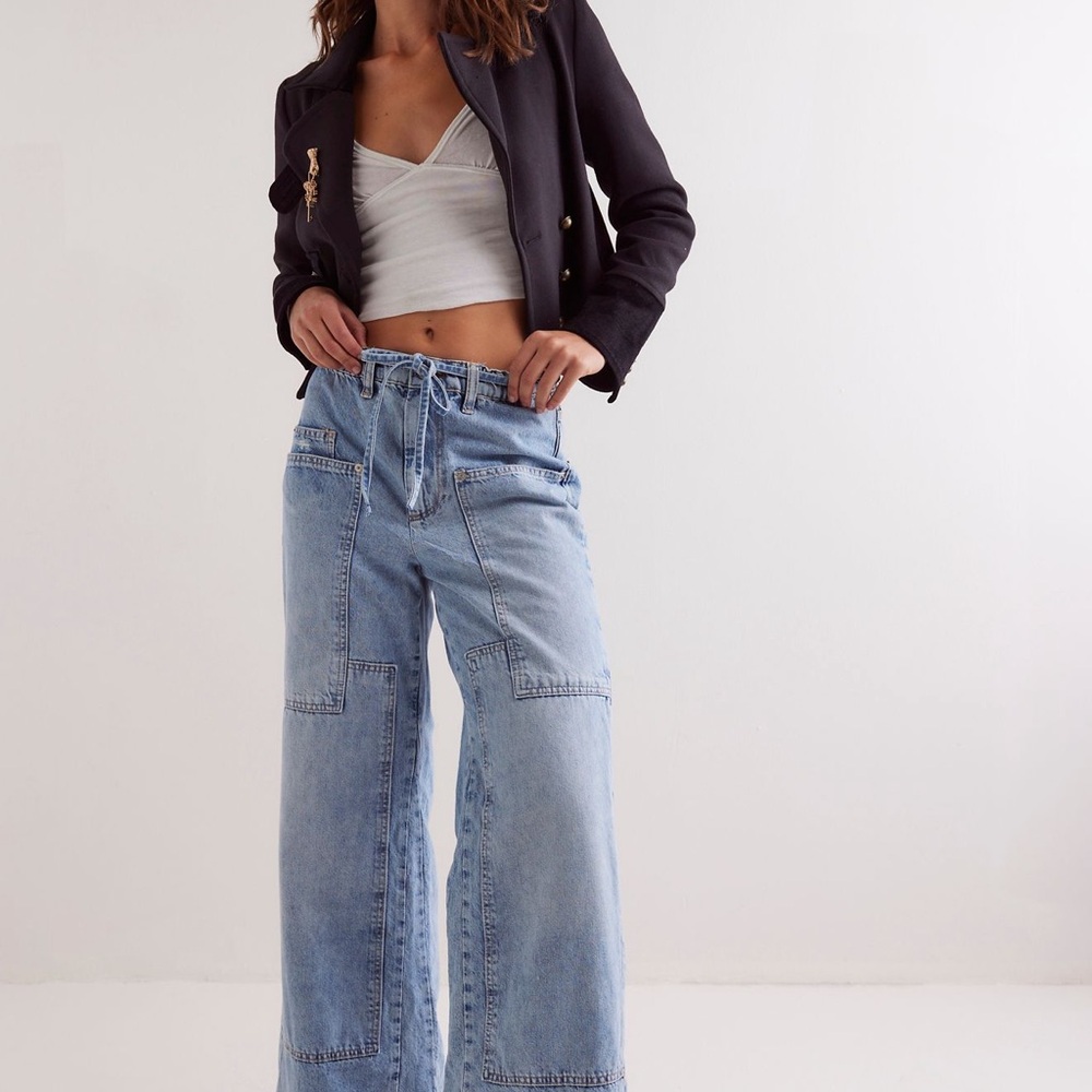Free People Light Blue Wide Leg Flare Jeans